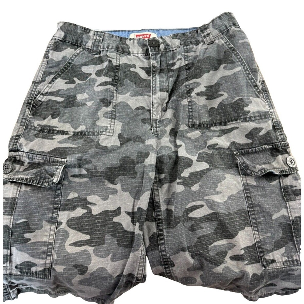 Levis Youth Grey Camo Cargo Shorts  Ripstop Cotton Utility Boys 18 29x12